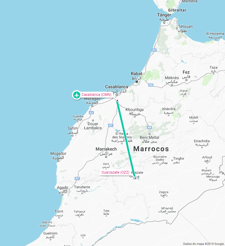 AIRPLANE CASABLANCA OUARZAZATE MAP