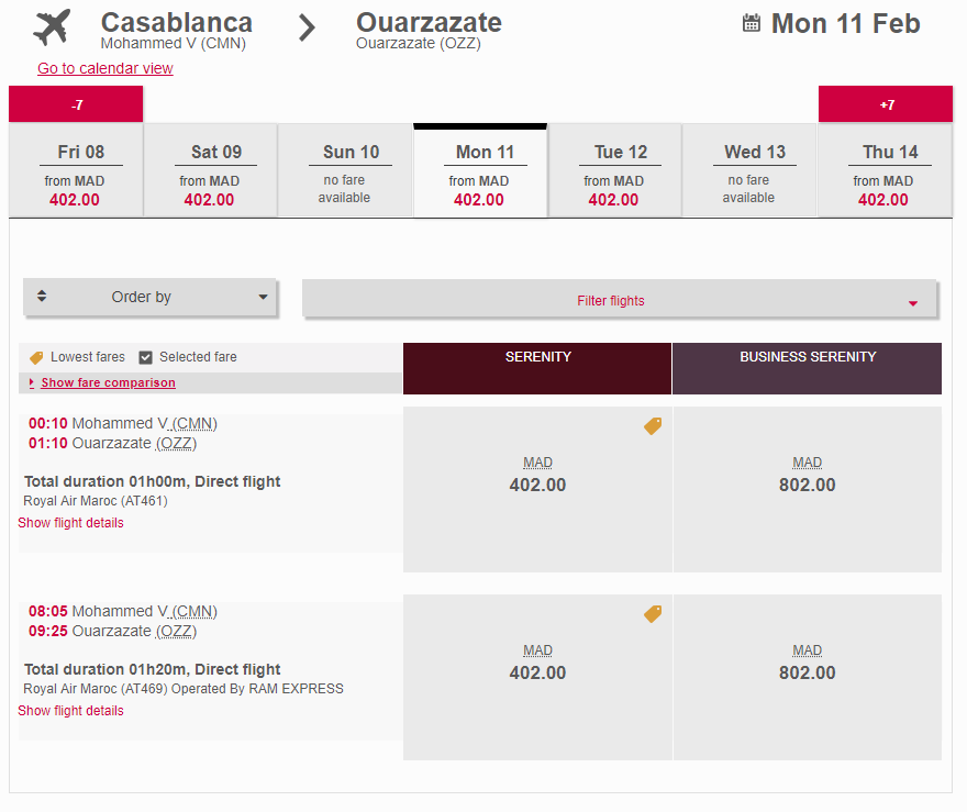 TICKET CASABLANCA OUARZAZATE AIRPLANE