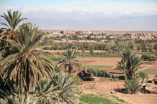 Foto da vista do centro de Ouarzazate do outro lado do rio