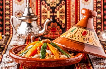 Vegetable tagine with almond and chickpea couscous.