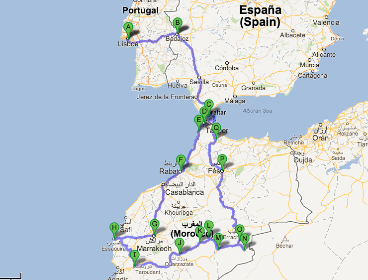 Mapa Viagem Tanger Erfoud